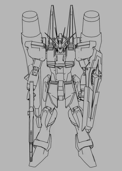 -fi mech 군인이서 있습니다. 군용 미래 로봇. 조종사가 조종하는 mech. 금속 갑옷 로봇긁힌. 미 텍 족의 전투. — 스톡 사진