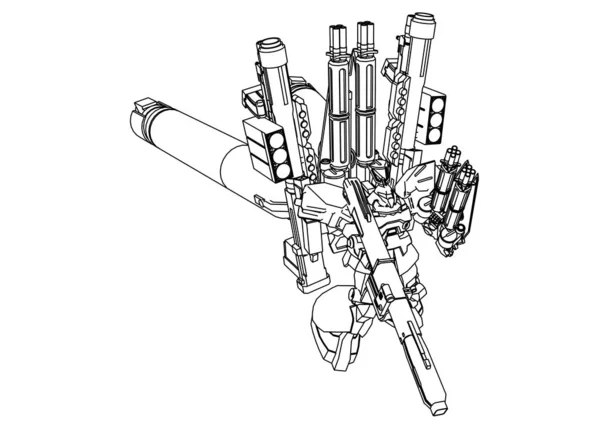 Żołnierz Sci-fi Mech w gotowości. Wojskowy futurystyczny robot. Mech kontrolowany przez pilota. Zadrapany metalowy robot pancerny. Bitwa pod Mech. — Zdjęcie stockowe