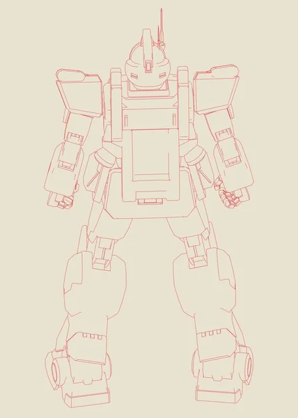 -fi mech 군인이서 있습니다. 군용 미래 로봇. 조종사가 조종하는 mech. 금속 갑옷 로봇긁힌. 미 텍 족의 전투. — 스톡 사진