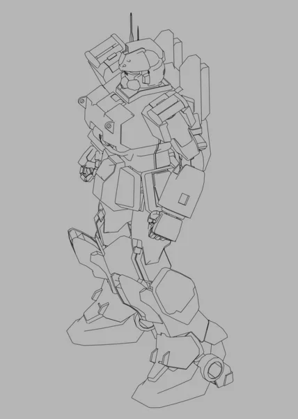 Sci-fi mech soldaat staat. Militaire futuristische robot. Mech bestuurd door een piloot. Een gescheurde metalen pantserrobot. Mech gevecht. — Stockfoto