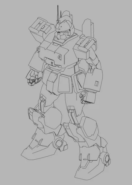 Sci-fi mech soldier standing. Military futuristic robot. Mech controlled by a pilot. Scratched metal armor robot. Mech Battle.