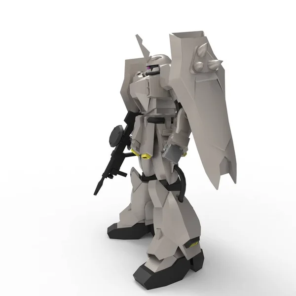 Sci-fi soldado mech em pé sobre um fundo branco. Robô futurista militar com um metal de cor verde e cinza. Mecha controlada por um piloto. Robô de armadura de metal riscado. Batalha de Mech. Renderização 3D — Fotografia de Stock