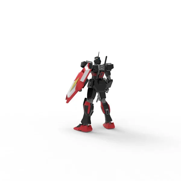 Sci-fi soldado mech em pé sobre um fundo branco. Robô futurista militar com um metal de cor verde e cinza. Mecha controlada por um piloto. Robô de armadura de metal riscado. Batalha de Mech. Renderização 3D — Fotografia de Stock