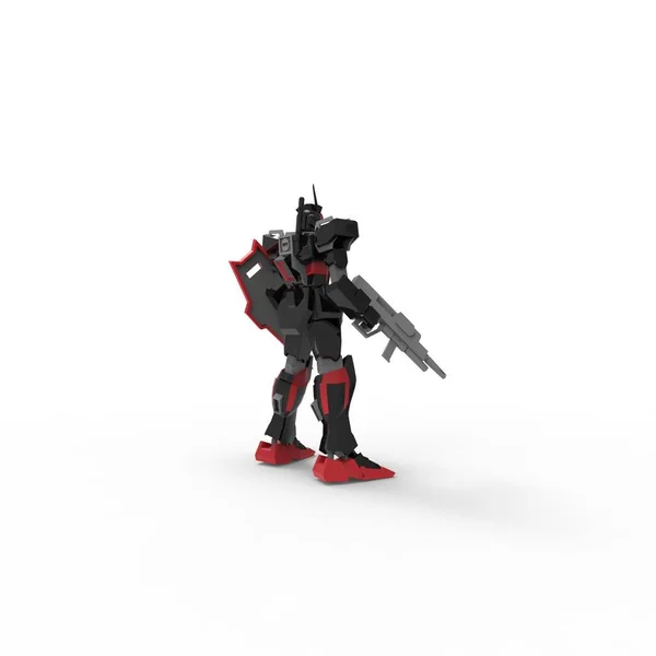 Beyaz bir arka plan üzerinde duran bilim kurgu mech asker. Yeşil ve gri renk metal ile askeri fütüristik robot. Mech bir pilot tarafından kontrol ediliyor. Çizik metal zırh robotu. Mech Savaşı. 3d render — Stok fotoğraf