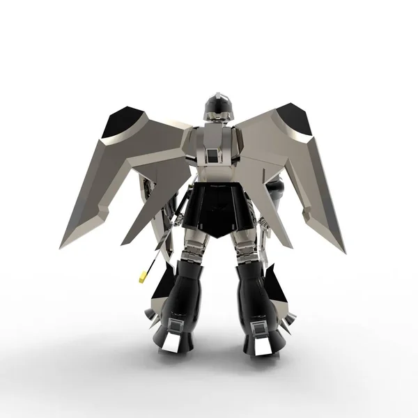 Sci-fi soldado mech em pé sobre um fundo branco. Robô futurista militar com um metal de cor verde e cinza. Mecha controlada por um piloto. Robô de armadura de metal riscado. Batalha de Mech. Renderização 3D — Fotografia de Stock