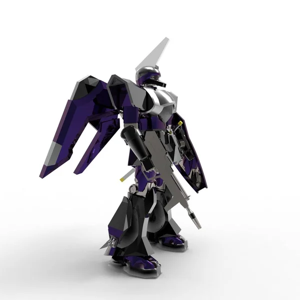 Beyaz bir arka plan üzerinde duran bilim kurgu mech asker. Yeşil ve gri renk metal ile askeri fütüristik robot. Mech bir pilot tarafından kontrol ediliyor. Çizik metal zırh robotu. Mech Savaşı. 3d render — Stok fotoğraf