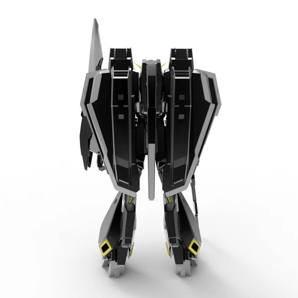 Beyaz bir arka plan üzerinde duran bilim kurgu mech asker. Yeşil ve gri renk metal ile askeri fütüristik robot. Mech bir pilot tarafından kontrol ediliyor. Çizik metal zırh robotu. Mech Savaşı. 3d render — Stok fotoğraf