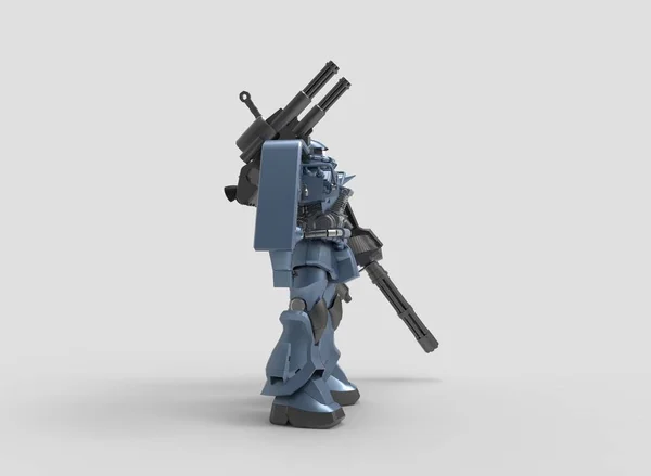 Sci-fi mech asker bir manzara arka plan üzerinde duruyor. Yeşil ve gri renk metal ile askeri fütüristik robot. Mech bir pilot tarafından kontrol ediliyor. Çizik metal zırh robotu. Mech Savaşı. 3d render — Stok fotoğraf