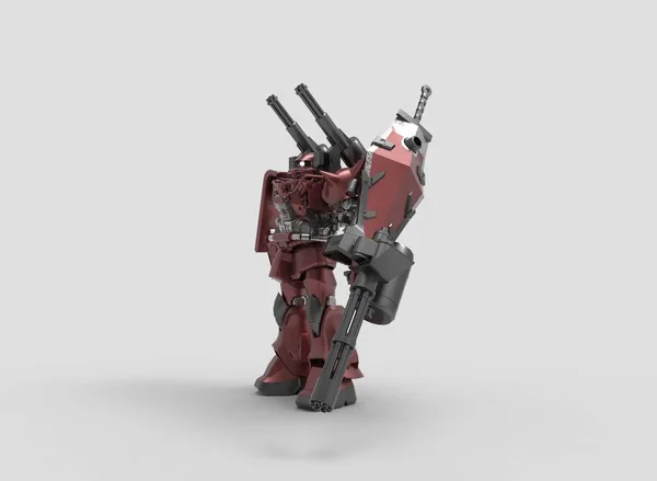 Sci-fi mech asker bir manzara arka plan üzerinde duruyor. Yeşil ve gri renk metal ile askeri fütüristik robot. Mech bir pilot tarafından kontrol ediliyor. Çizik metal zırh robotu. Mech Savaşı. 3d render — Stok fotoğraf