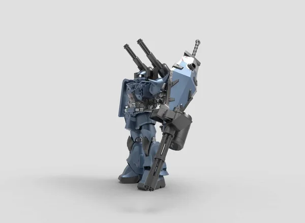 Sci-fi mech soldat stående på en landskab baggrund. Militær futuristisk robot med en grøn og grå farve metal. Mech kontrolleres af en pilot. Skradset metal rustning robot. Mech Battle. 3D-gengivelse - Stock-foto