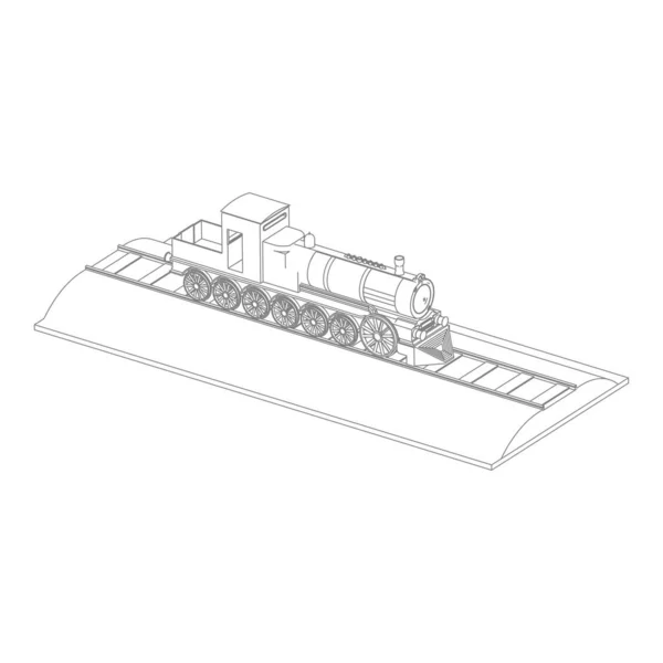 Line art kereta api - Stok Vektor