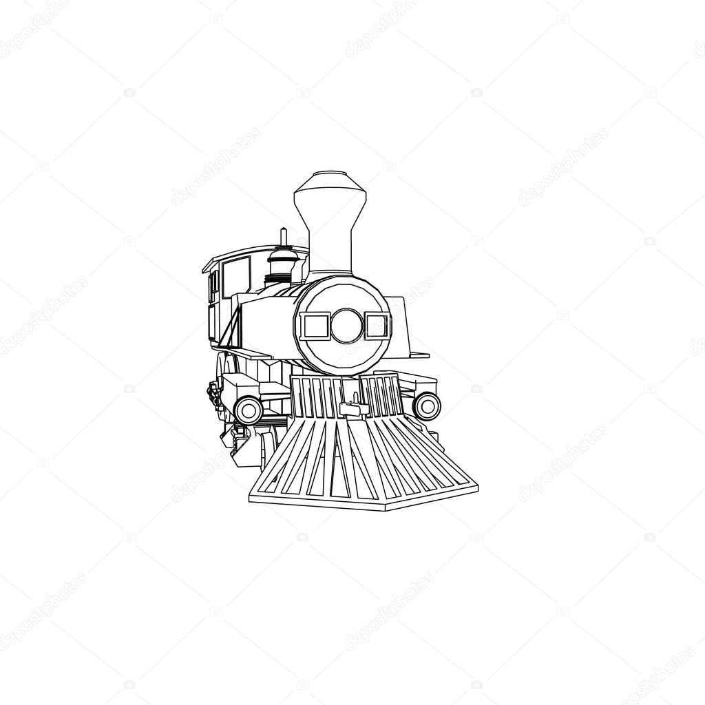 Line art of the train. Coloring page - Train - illustration for the children