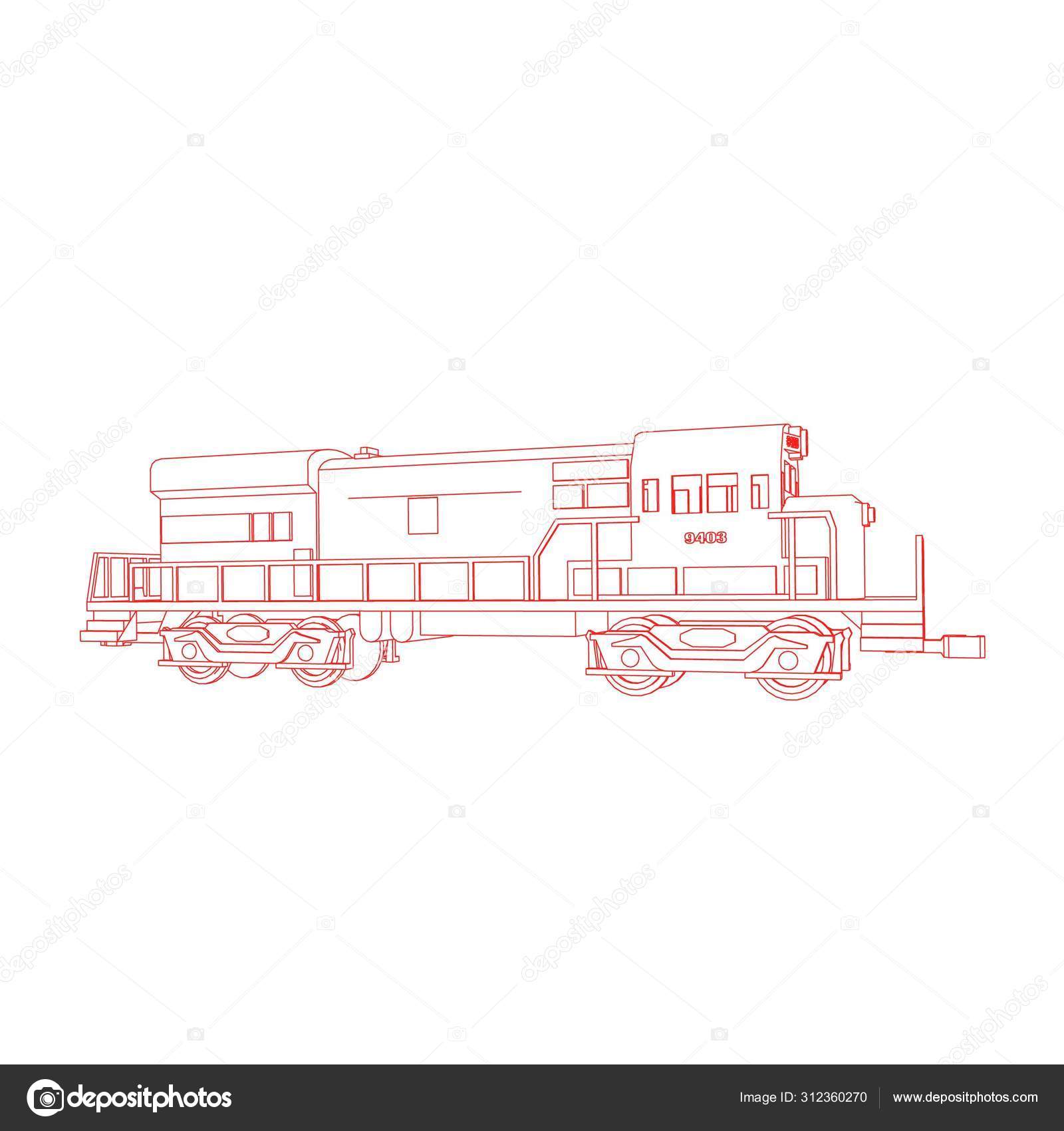 列車のラインアート ぬりえページ 列車 子供のためのイラスト