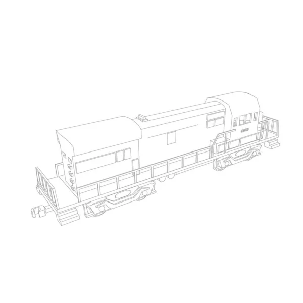 Line art kereta api. Coloring page - Train - ilustrasi untuk anak-anak - Stok Vektor