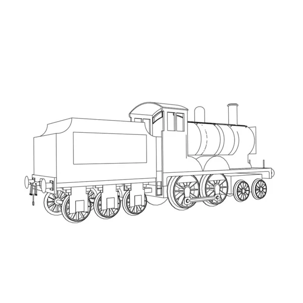 Line art kereta api. Coloring page - Train - ilustrasi untuk anak-anak - Stok Vektor