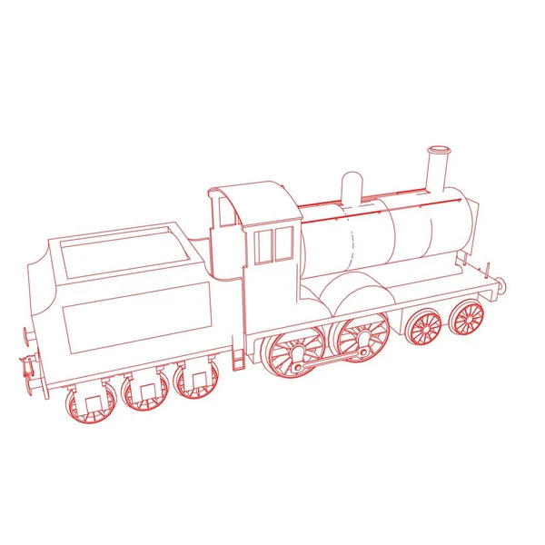 Line art kereta api. Coloring page - Train - ilustrasi untuk anak-anak - Stok Vektor