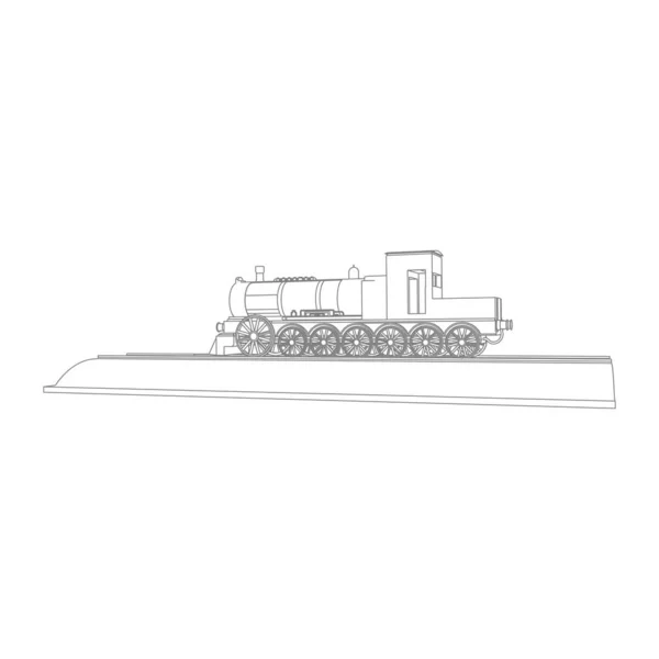 Line art kereta api. Coloring page - Train - ilustrasi untuk anak-anak - Stok Vektor