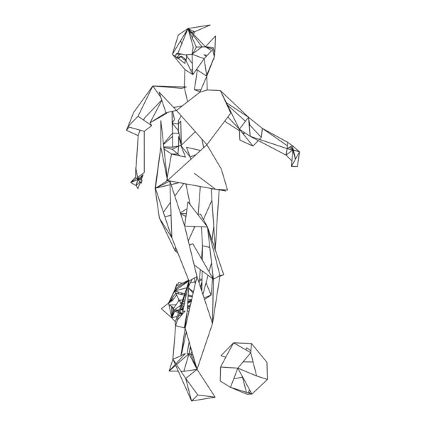 Fotbollsspelare, sparka en boll, partikel divergent sammansättning, vektor illustration — Stock vektor