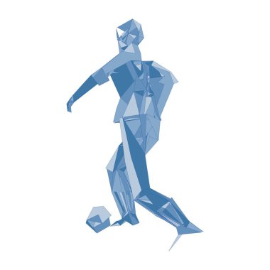 Futbolcu, topa vur, parçacık farklılığı kompozisyonu, vektör illüstrasyonu