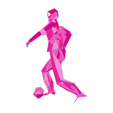 Futbolcu, topa vur, parçacık farklılığı kompozisyonu, vektör illüstrasyonu