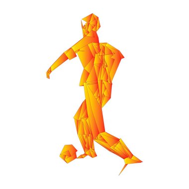 Futbolcu, topa vur, parçacık farklılığı kompozisyonu, vektör illüstrasyonu