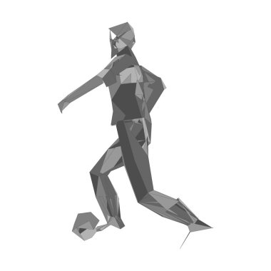 Futbolcu, topa vur, parçacık farklılığı kompozisyonu, vektör illüstrasyonu