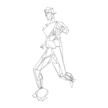 Futbolcu, topa vur, parçacık farklılığı kompozisyonu, vektör illüstrasyonu