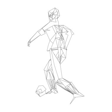 Futbolcu, topa vur, parçacık farklılığı kompozisyonu, vektör illüstrasyonu