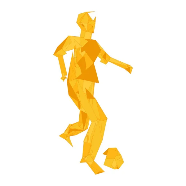 Joueur de football, coup de pied à un ballon, composition divergente de particules, illustration vectorielle — Image vectorielle