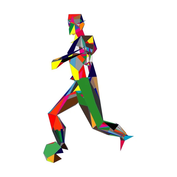 Joueur de football, coup de pied à un ballon, composition divergente de particules, illustration vectorielle — Image vectorielle