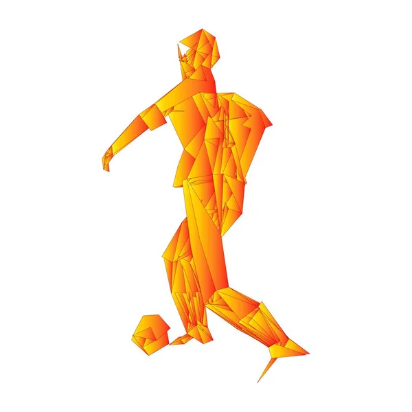 Joueur de football, coup de pied à un ballon, composition divergente de particules, illustration vectorielle — Image vectorielle