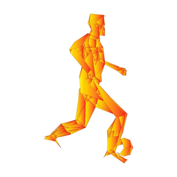 Jogador de futebol, chute uma bola, composição divergente de partículas, ilustração vetorial — Vetor de Stock