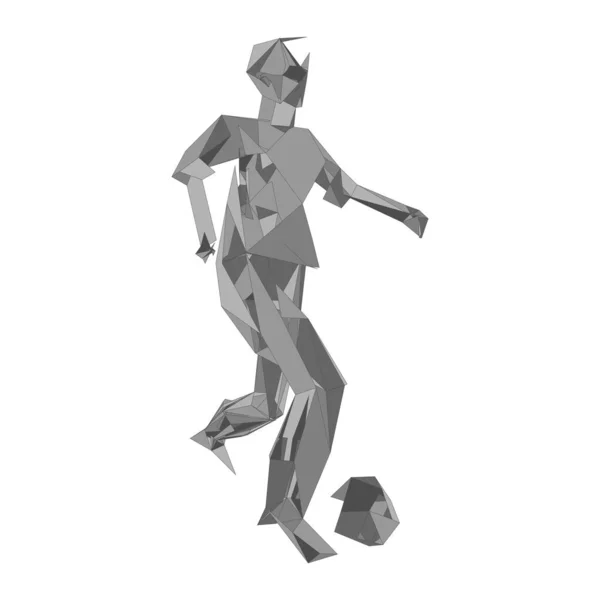 Jogador de futebol, chute uma bola, composição divergente de partículas, ilustração vetorial —  Vetores de Stock