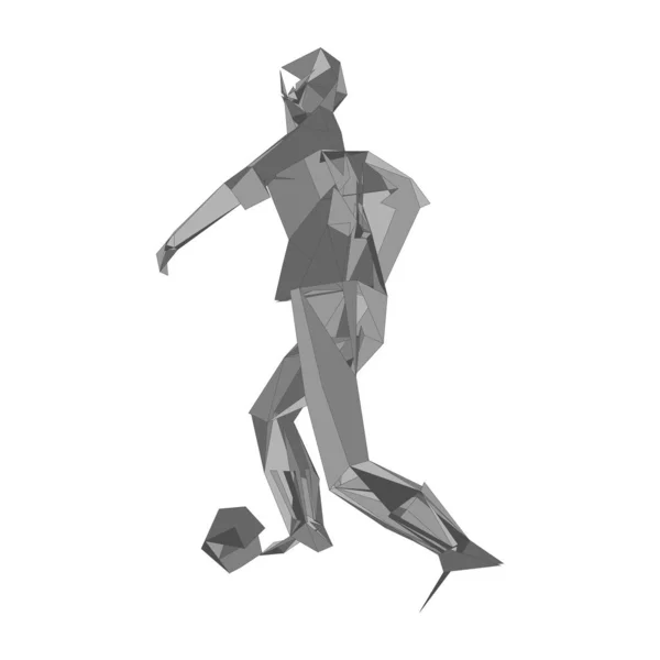 Joueur de football, coup de pied à un ballon, composition divergente de particules, illustration vectorielle — Image vectorielle