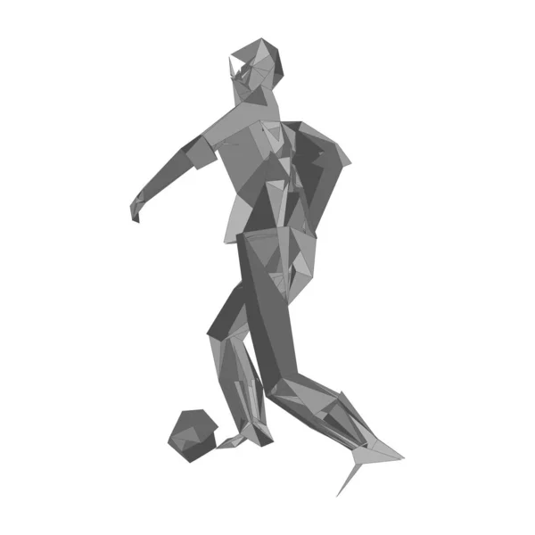 Jogador de futebol, chute uma bola, composição divergente de partículas, ilustração vetorial — Vetor de Stock