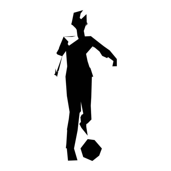 Jugador de fútbol, patear una pelota, composición divergente de partículas, ilustración vectorial — Vector de stock