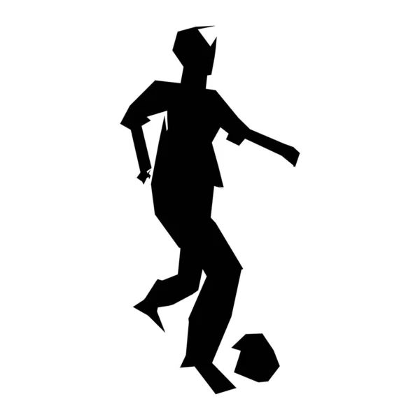 Jugador de fútbol, patear una pelota, composición divergente de partículas, ilustración vectorial — Vector de stock