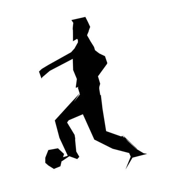 Giocatore di calcio, calcia una palla, composizione divergente delle particelle, illustrazione vettoriale — Vettoriale Stock