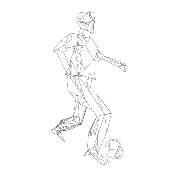 Giocatore di calcio, calcia una palla, composizione divergente delle particelle, illustrazione vettoriale — Vettoriale Stock