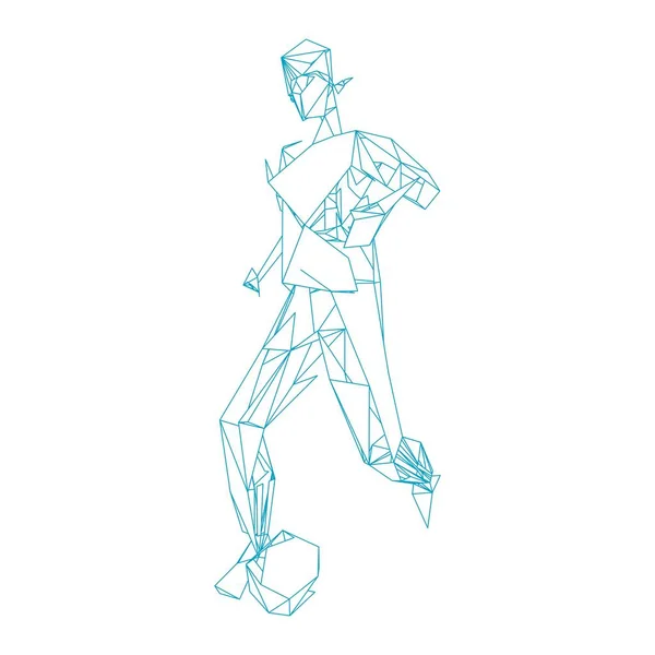 Jugador de fútbol, patear una pelota, composición divergente de partículas, ilustración vectorial — Archivo Imágenes Vectoriales