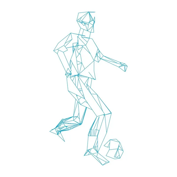 Jugador de fútbol, patear una pelota, composición divergente de partículas, ilustración vectorial — Archivo Imágenes Vectoriales