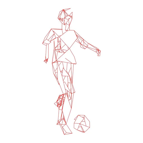 Jugador de fútbol, patear una pelota, composición divergente de partículas, ilustración vectorial — Archivo Imágenes Vectoriales