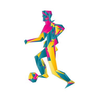 Futbolcu topa vuruyor. Vektör illüstrasyonu. Futbolcu, topa vur, parçacık farklılığı kompozisyonu, vektör illüstrasyonu