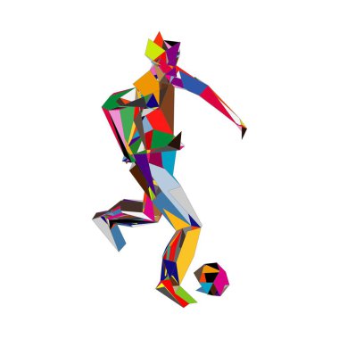 Futbolcu topa vuruyor. Vektör illüstrasyonu. Futbolcu, topa vur, parçacık farklılığı kompozisyonu, vektör illüstrasyonu