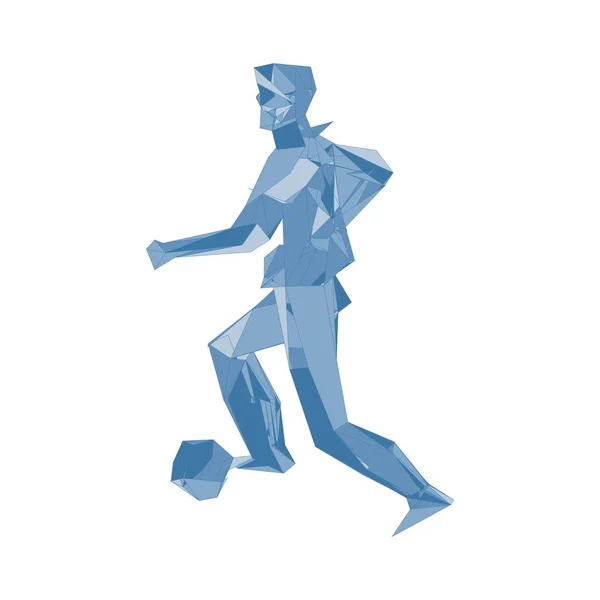 Un footballeur qui donne des coups de pied. Illustration vectorielle.Joueur de football, coup de pied à une balle, composition divergente de particules, illustration vectorielle — Image vectorielle