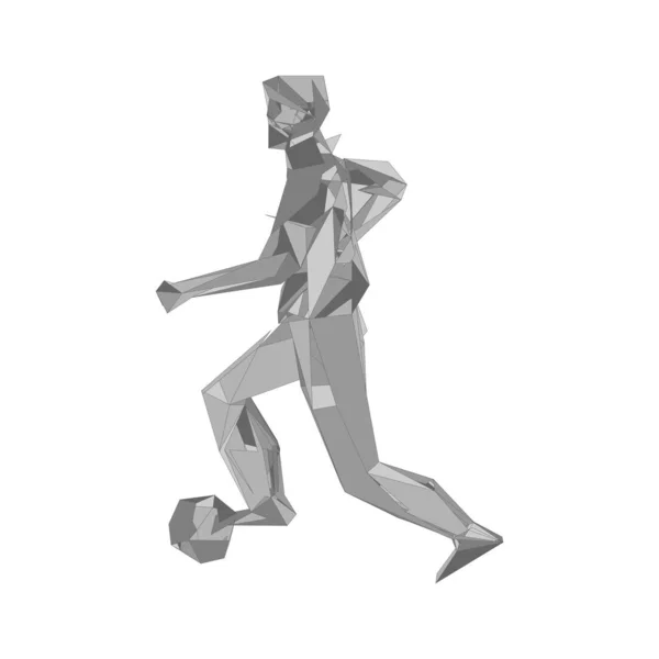 Jugador de fútbol pateando pelota. Jugador de fútbol, patear una pelota, composición divergente de partículas, ilustración vectorial — Archivo Imágenes Vectoriales