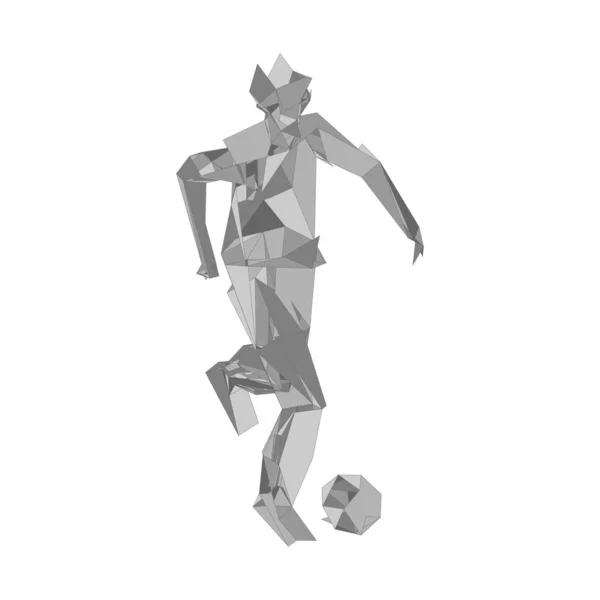 Giocatore di calcio che calcia palla. Giocatore di calcio, calcia una palla, composizione divergente delle particelle, illustrazione vettoriale — Vettoriale Stock