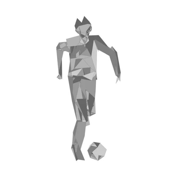 足球运动员踢球。 足球运动员，踢一个球，粒子的不同组合，矢量图解 — 图库矢量图片