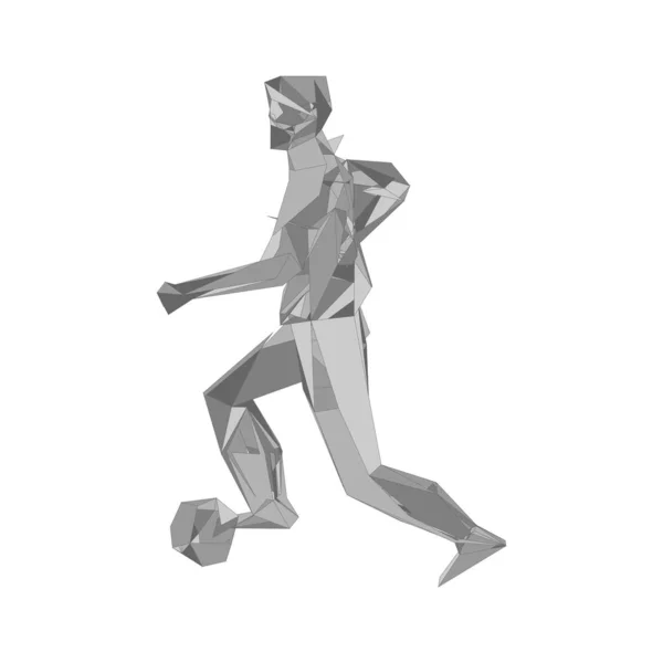 Giocatore di calcio che calcia palla. Giocatore di calcio, calcia una palla, composizione divergente delle particelle, illustrazione vettoriale — Vettoriale Stock