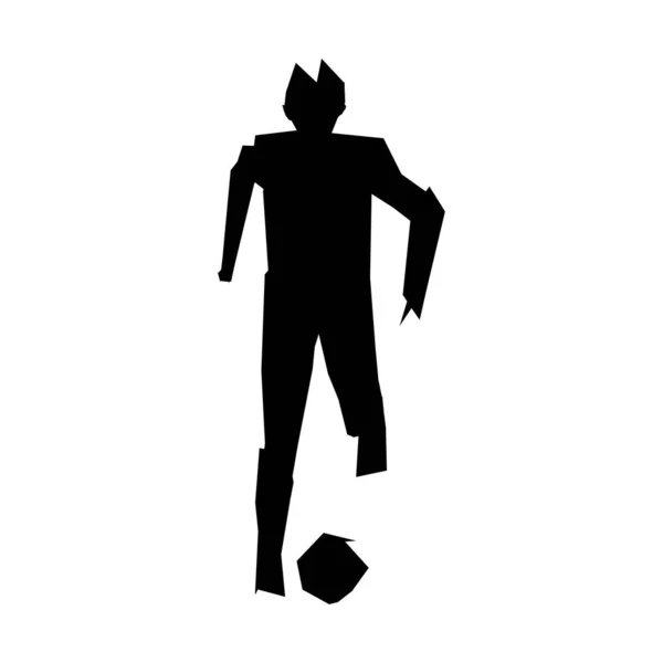 Jugador de fútbol pateando pelota. Jugador de fútbol, patear una pelota, composición divergente de partículas, ilustración vectorial — Vector de stock